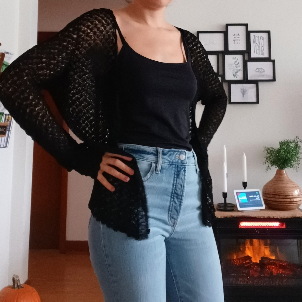 ON HOLD; Crochet Vintage Black Loose Knit Cardigan